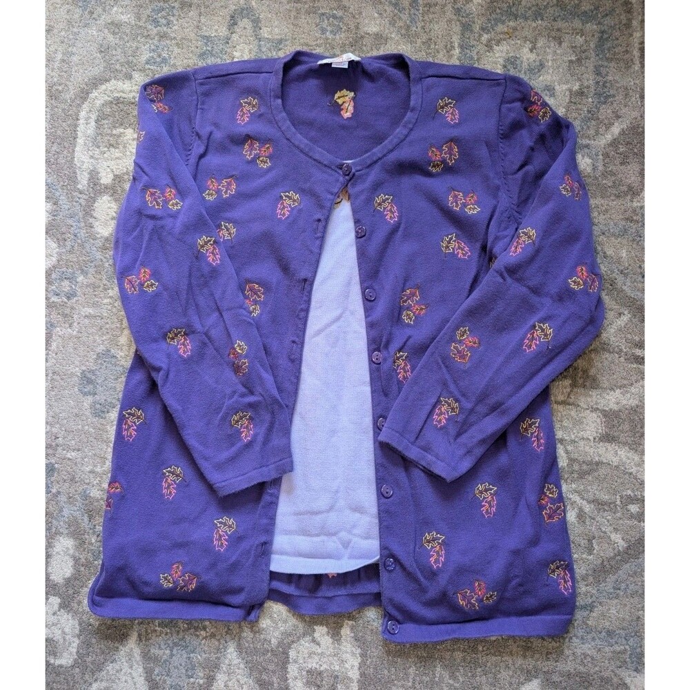 Quacker Factory XS Knit Harvest Fall Leaves Attached Tank Cardigan Sweater